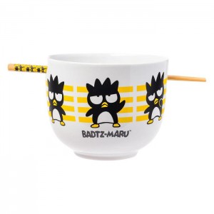 Hello Kitty Badtz-maru Ceramic Ramen Bowl and Chopstick Set (Stripes) Amarillo | CL_HK26699