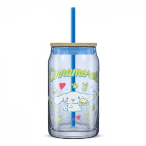 Hello Kitty Cinnamoroll Favorite Flavor Lidded Glass Tumbler Azules | CL_HK44021