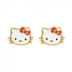 Hello Kitty Hello Kitty 10K Yellow Gold Enamel Stud Earrings Doradas | CL_HK36686