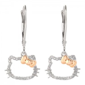 Hello Kitty Hello Kitty 14K White Gold Diamond Drop Earrings Silve | CL_HK87476