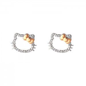 Hello Kitty Hello Kitty 14K White Gold Diamond Stud Earrings Silve | CL_HK86813