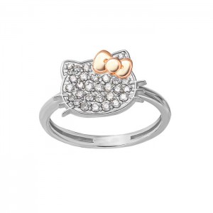 Hello Kitty Hello Kitty 14K White Gold Pavé Diamond Ring (Size 7 Only) Silve | CL_HK23673