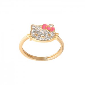 Hello Kitty Hello Kitty 14K Yellow Gold Pavé Diamond Ring With Enamel Bow (Size 7 Only) Doradas | CL_HK84250