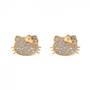 Hello Kitty Hello Kitty 14K Yellow Gold Pavé Diamond Stud Earrings Doradas | CL_HK99020