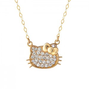 Hello Kitty Hello Kitty 14K Yellow Gold Pavé Diamond Necklace Doradas | CL_HK36499