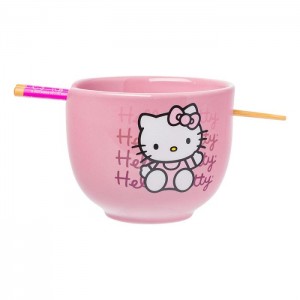 Hello Kitty Hello Kitty Ceramic Ramen Bowl and Chopstick Set (Pink Wave) Rosas | CL_HK14980