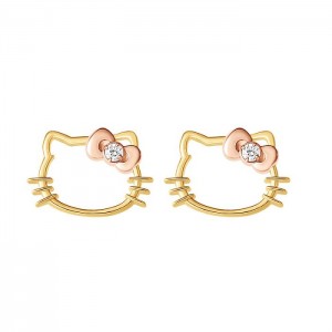 Hello Kitty Hello Kitty Gold Plated Silhouette Diamond Stud Earrings Doradas | CL_HK20975