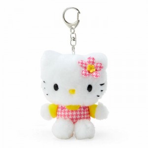 Hello Kitty Hello Kitty Plush Mascot Keychain (Floral Houndstooth Series) Blancas | CL_HK38680