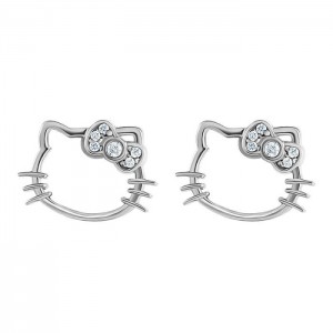 Hello Kitty Hello Kitty Sterling Silver Silhouette Diamond Stud Earrings Silve | CL_HK41165