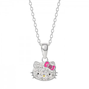 Hello Kitty Hello Kitty Sterling Silver Crystal Necklace Silve | CL_HK15574