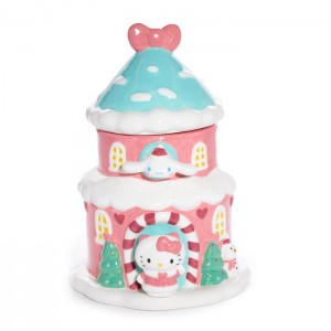 Hello Kitty Hello Kitty and Cinnamoroll Ceramic Holiday Cottage Cookie Jar Rosas Azules | CL_HK20003