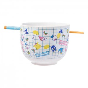 Hello Kitty Hello Kitty and Friends Ceramic Ramen Bowl and Chopstick Set (Color Grid) Azules | CL_HK86334