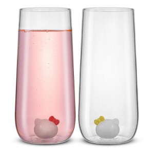 Hello Kitty Hello Kitty and Mimmy 3D Icon Tall Drinking Glasses (Set of 2) Blancas | CL_HK53983