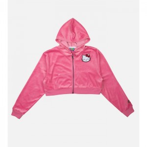 Hello Kitty Hello Kitty x Dumbgood Pink Velour Cropped Hoodie (50th Anniv.) Rosas | CL_HK78096