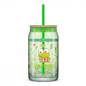 Hello Kitty Keroppi Favorite Flavor Lidded Glass Tumbler Verde | CL_HK16769