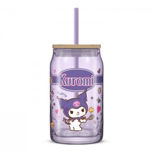 Hello Kitty Kuromi Favorite Flavor Lidded Glass Tumbler Moradas | CL_HK77349