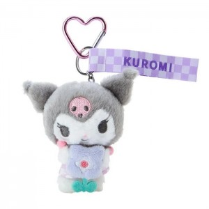 Hello Kitty Kuromi Plush Mascot Keychain (Pastel Check Series) Gris | CL_HK29021