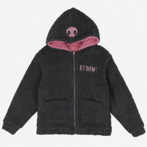 Hello Kitty Kuromi & My Melody x Dumbgood Reversible Sherpa Zip Hoodie Rosas Negras | CL_HK45905