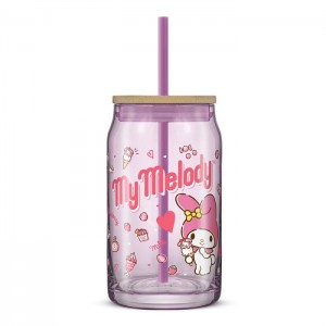 Hello Kitty My Melody Favorite Flavor Lidded Glass Tumbler Moradas | CL_HK81318