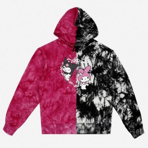 Hello Kitty My Melody & Kuromi x Dumbgood Tie Dye Split Hoodie Rojas Negras | CL_HK28819