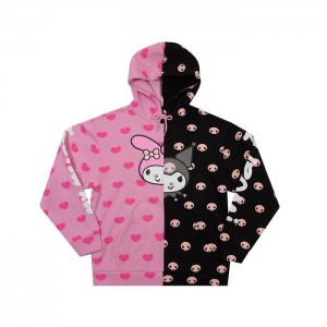 Hello Kitty My Melody & Kuromi x Dumbgood Split Hoodie Rosas Negras | CL_HK49575