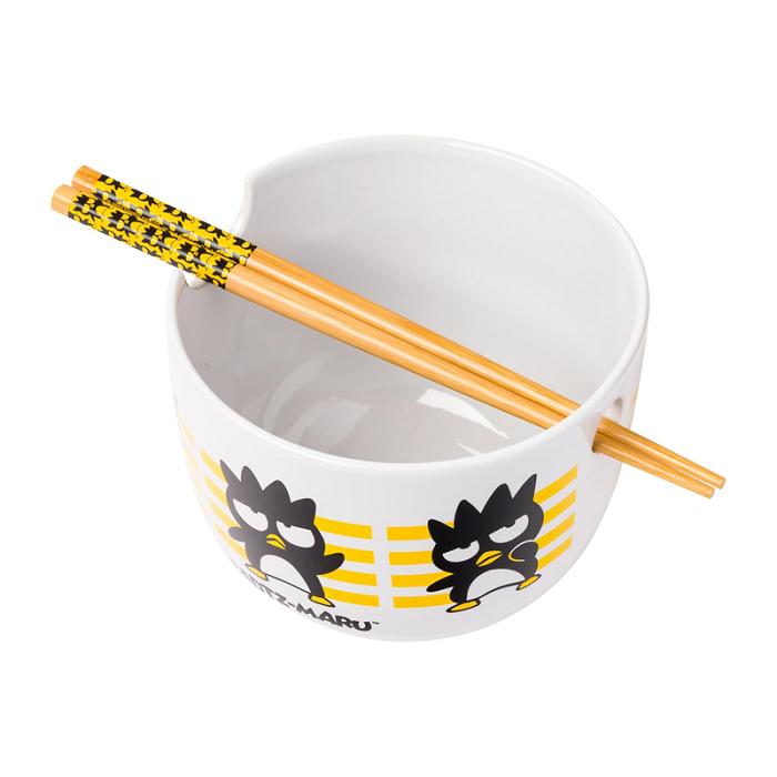 Hello Kitty Badtz-maru Ceramic Ramen Bowl and Chopstick Set (Stripes) Amarillo | CL_HK92592