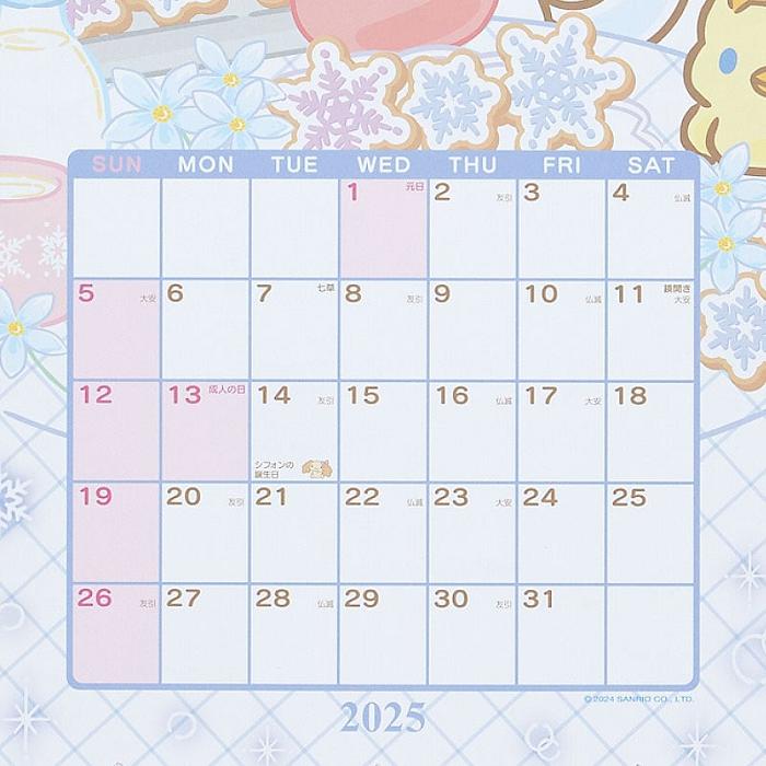 Hello Kitty Cinnamoroll 2025 Die-Cut Wall Calendar Azules | CL_HK27489