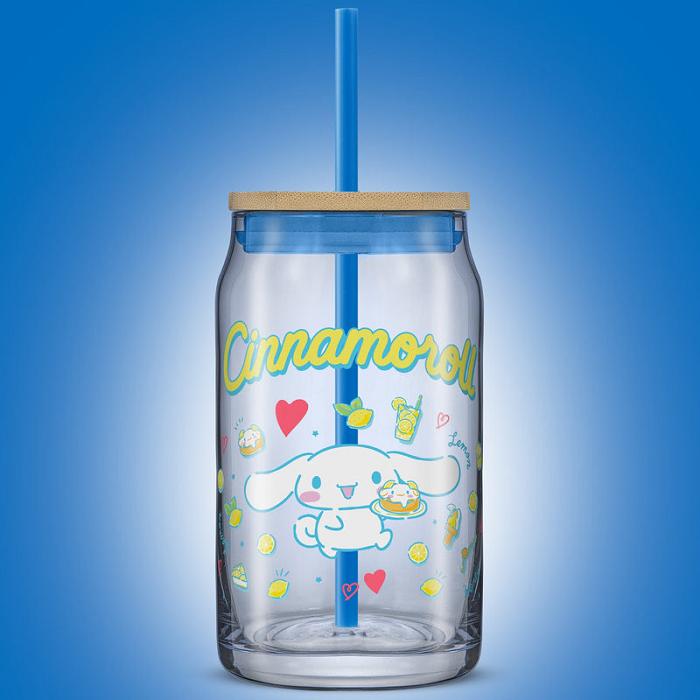 Hello Kitty Cinnamoroll Favorite Flavor Lidded Glass Tumbler Azules | CL_HK69721