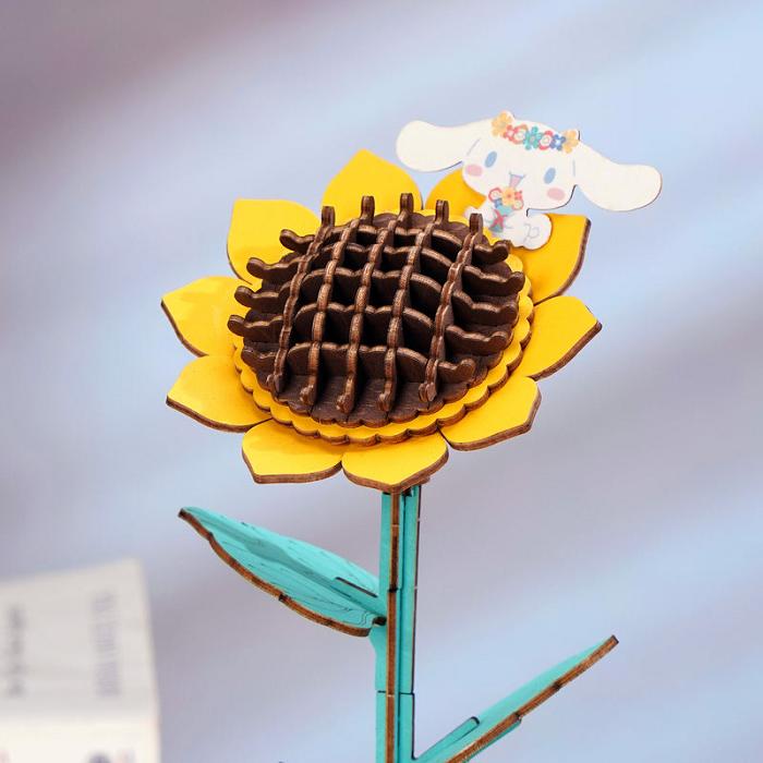 Hello Kitty Cinnamoroll Sunflower 3D Wooden Puzzle Amarillo | CL_HK49508