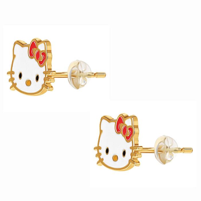 Hello Kitty Hello Kitty 10K Yellow Gold Enamel Stud Earrings Doradas | CL_HK36686