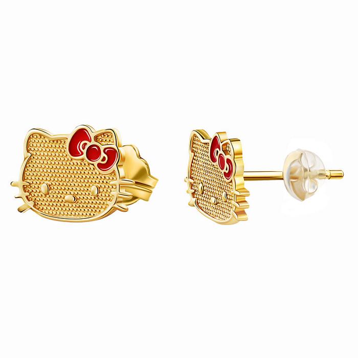 Hello Kitty Hello Kitty 10K Yellow Gold Stud Earrings With Enamel Bow Doradas | CL_HK30354