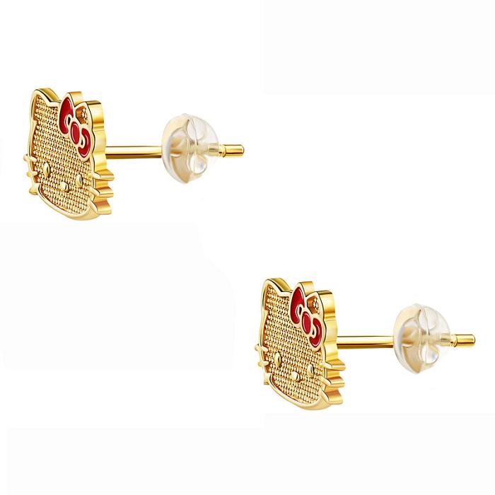 Hello Kitty Hello Kitty 10K Yellow Gold Stud Earrings With Enamel Bow Doradas | CL_HK30354