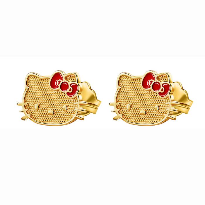 Hello Kitty Hello Kitty 10K Yellow Gold Stud Earrings With Enamel Bow Doradas | CL_HK30354