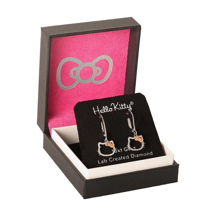 Hello Kitty Hello Kitty 14K White Gold Diamond Drop Earrings Silve | CL_HK87476