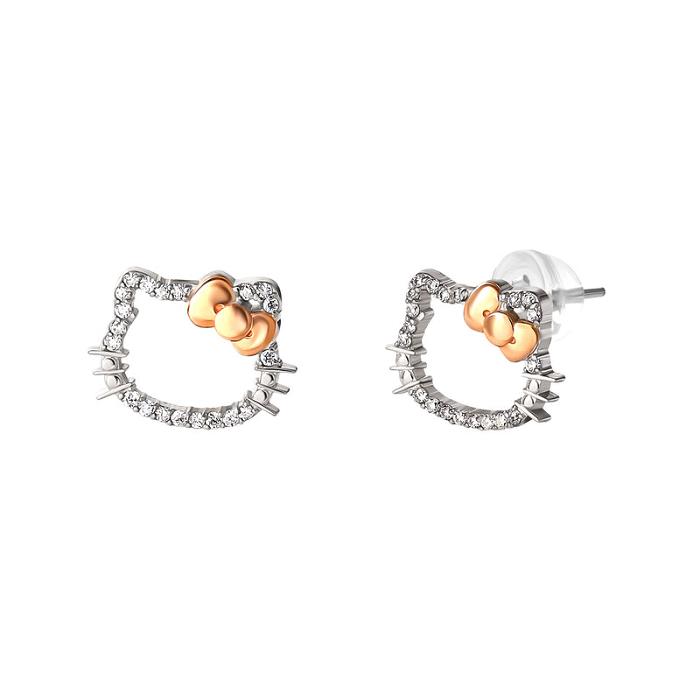 Hello Kitty Hello Kitty 14K White Gold Diamond Stud Earrings Silve | CL_HK86813