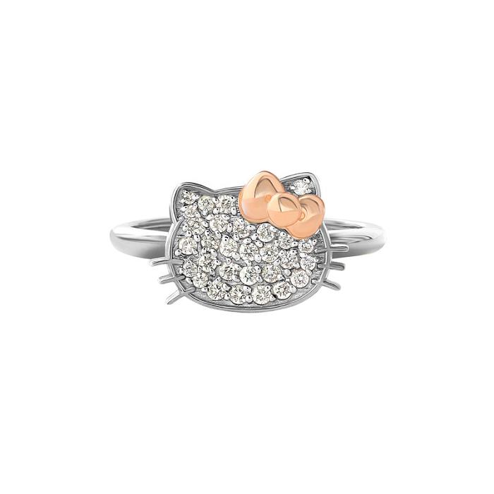 Hello Kitty Hello Kitty 14K White Gold Pavé Diamond Ring (Size 7 Only) Silve | CL_HK23673