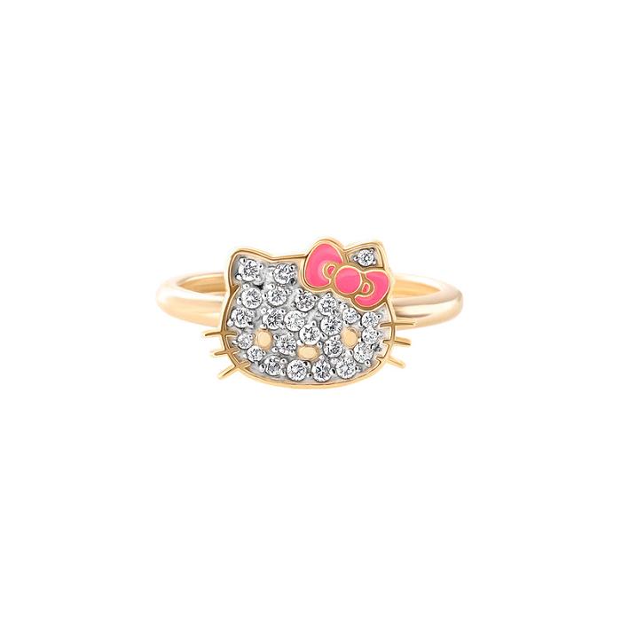 Hello Kitty Hello Kitty 14K Yellow Gold Pavé Diamond Ring With Enamel Bow (Size 7 Only) Doradas | CL_HK84250