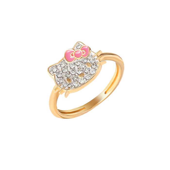 Hello Kitty Hello Kitty 14K Yellow Gold Pavé Diamond Ring With Enamel Bow (Size 7 Only) Doradas | CL_HK84250