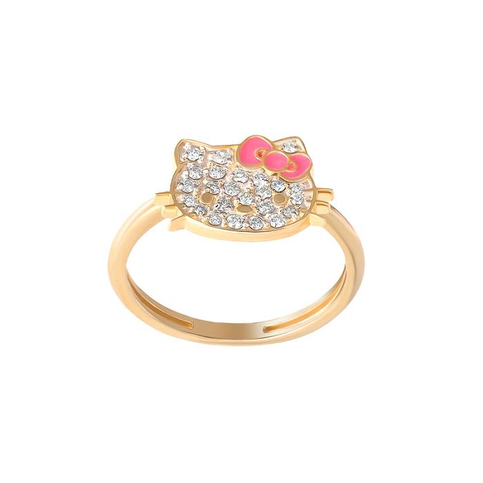 Hello Kitty Hello Kitty 14K Yellow Gold Pavé Diamond Ring With Enamel Bow (Size 7 Only) Doradas | CL_HK84250