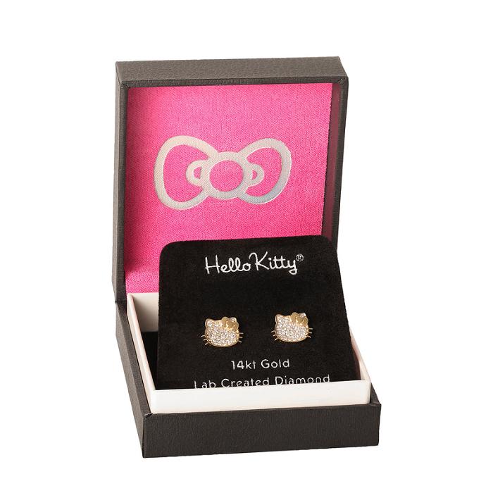 Hello Kitty Hello Kitty 14K Yellow Gold Pavé Diamond Stud Earrings Doradas | CL_HK99020