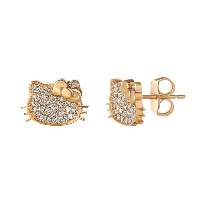 Hello Kitty Hello Kitty 14K Yellow Gold Pavé Diamond Stud Earrings Doradas | CL_HK99020