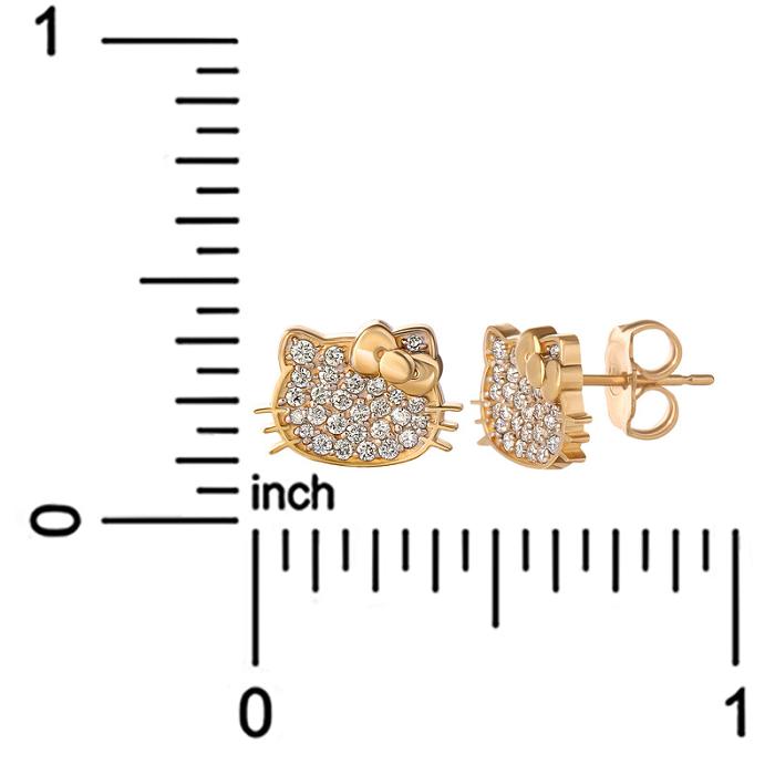 Hello Kitty Hello Kitty 14K Yellow Gold Pavé Diamond Stud Earrings Doradas | CL_HK99020