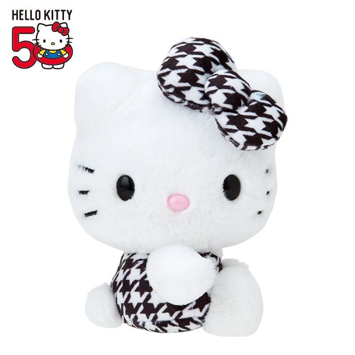 Hello Kitty Hello Kitty 50th Anniv. Plush Mascot (Black Houndstooth) Blancas Negras | CL_HK37590