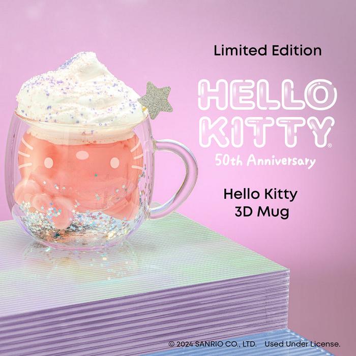 Hello Kitty Hello Kitty 50th Anniversary Limited Edition 3D Double Wall Glass Mug Silve | CL_HK62616