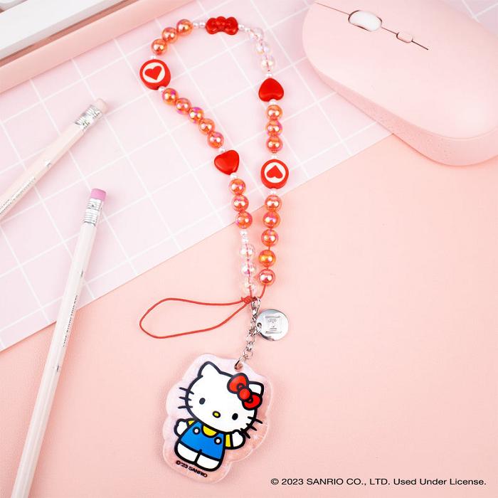 Hello Kitty Hello Kitty Beaded Charm Mobile Phone Wrist Strap Rosas | CL_HK93002