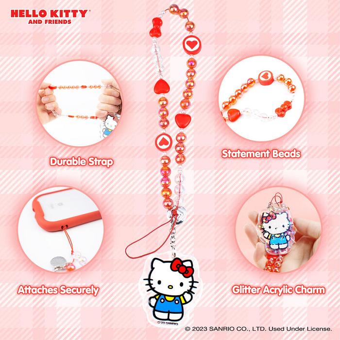 Hello Kitty Hello Kitty Beaded Charm Mobile Phone Wrist Strap Rosas | CL_HK93002