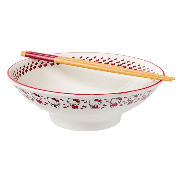 Hello Kitty Hello Kitty Ceramic Noodle Bowl and Chopstick Set (Red Bows) Blancas | CL_HK49125