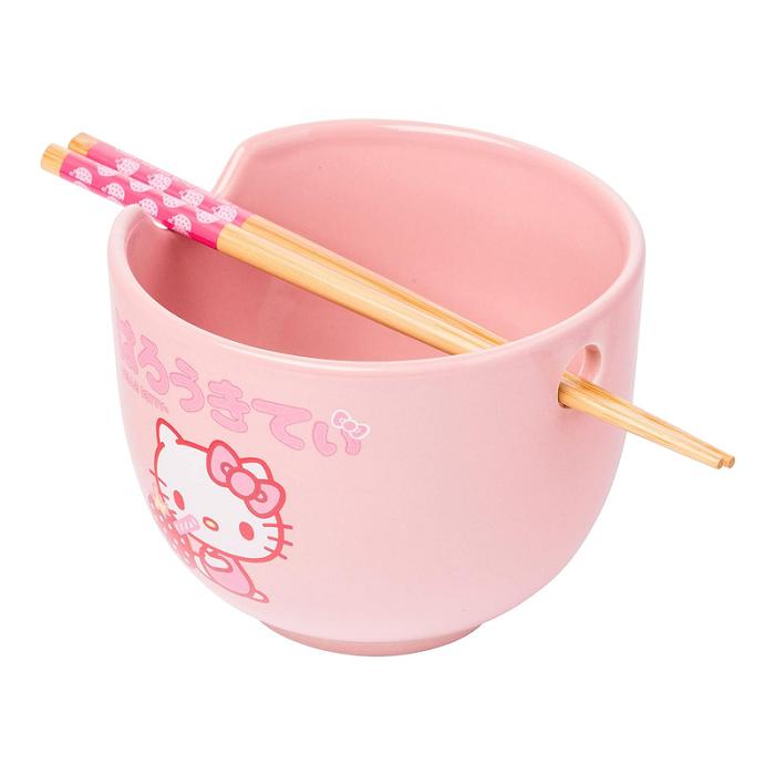 Hello Kitty Hello Kitty Ceramic Ramen Bowl and Chopstick Set (Strawberry Milk) Rosas | CL_HK31615