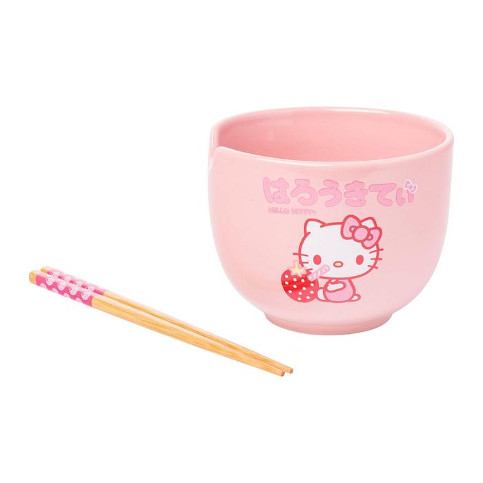 Hello Kitty Hello Kitty Ceramic Ramen Bowl and Chopstick Set (Strawberry Milk) Rosas | CL_HK31615