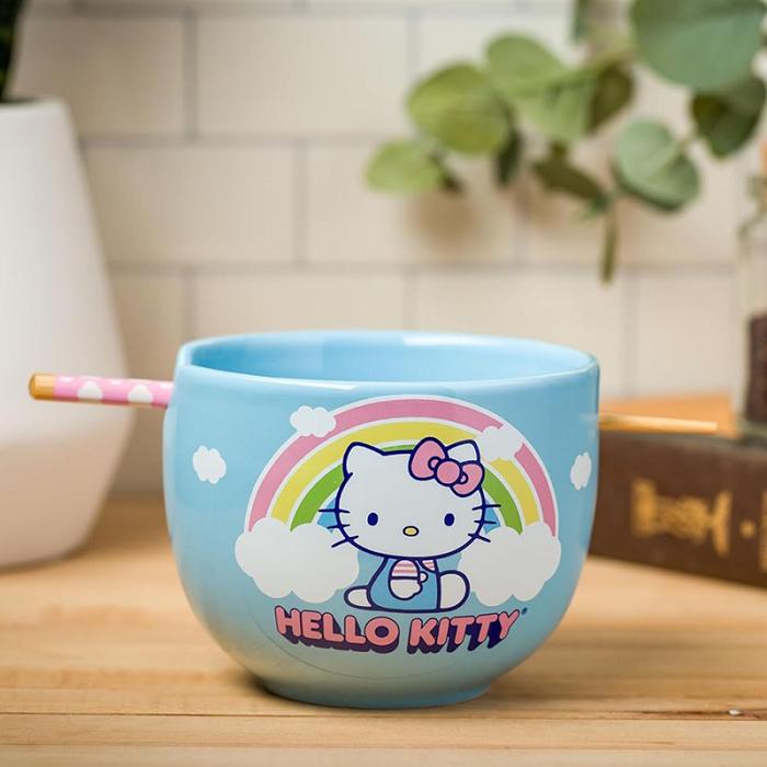 Hello Kitty Hello Kitty Ceramic Ramen Bowl and Chopstick Set (Rainbow) Azules | CL_HK74131